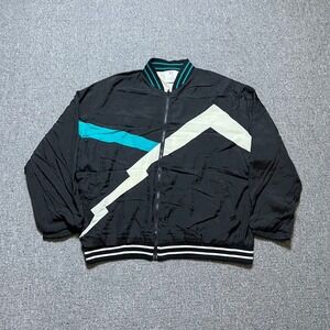 Vintage Avait Sportif Windbreaker Jacket Large‎ Black Teal Geometric 90s Zip Up